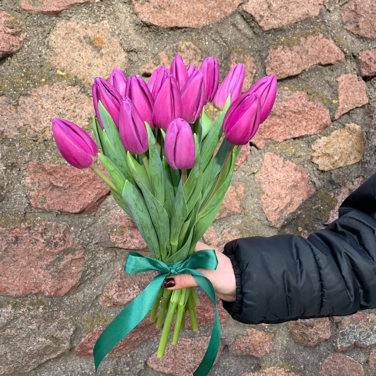 15 фиолетовых тюльпанов