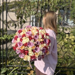 Акция, 101 роза "Микс", Кения 50см