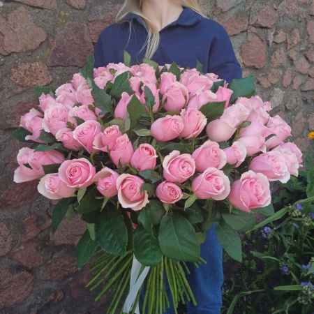 Акция, 101 роза "Кенийский Фламинго", Кения 60см