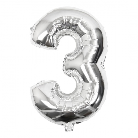 Шар гелиевый Цифра 3, Серебро