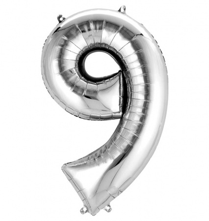 Шар гелиевый Цифра 9, Серебро