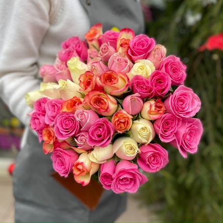 Акция, 51 кенийская роза "микс" 50см